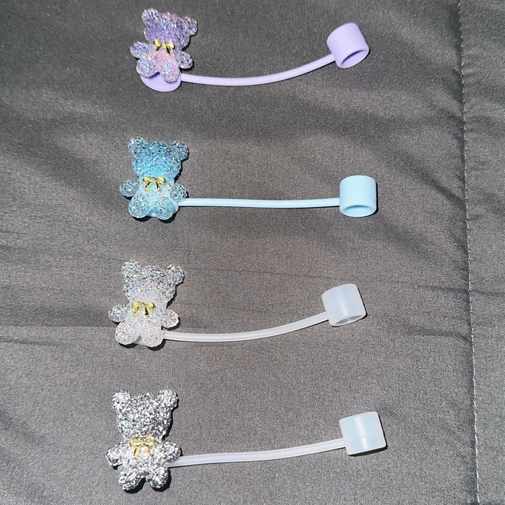 4 Bear shaped Stanley Cup straw toppers. Brand New!
